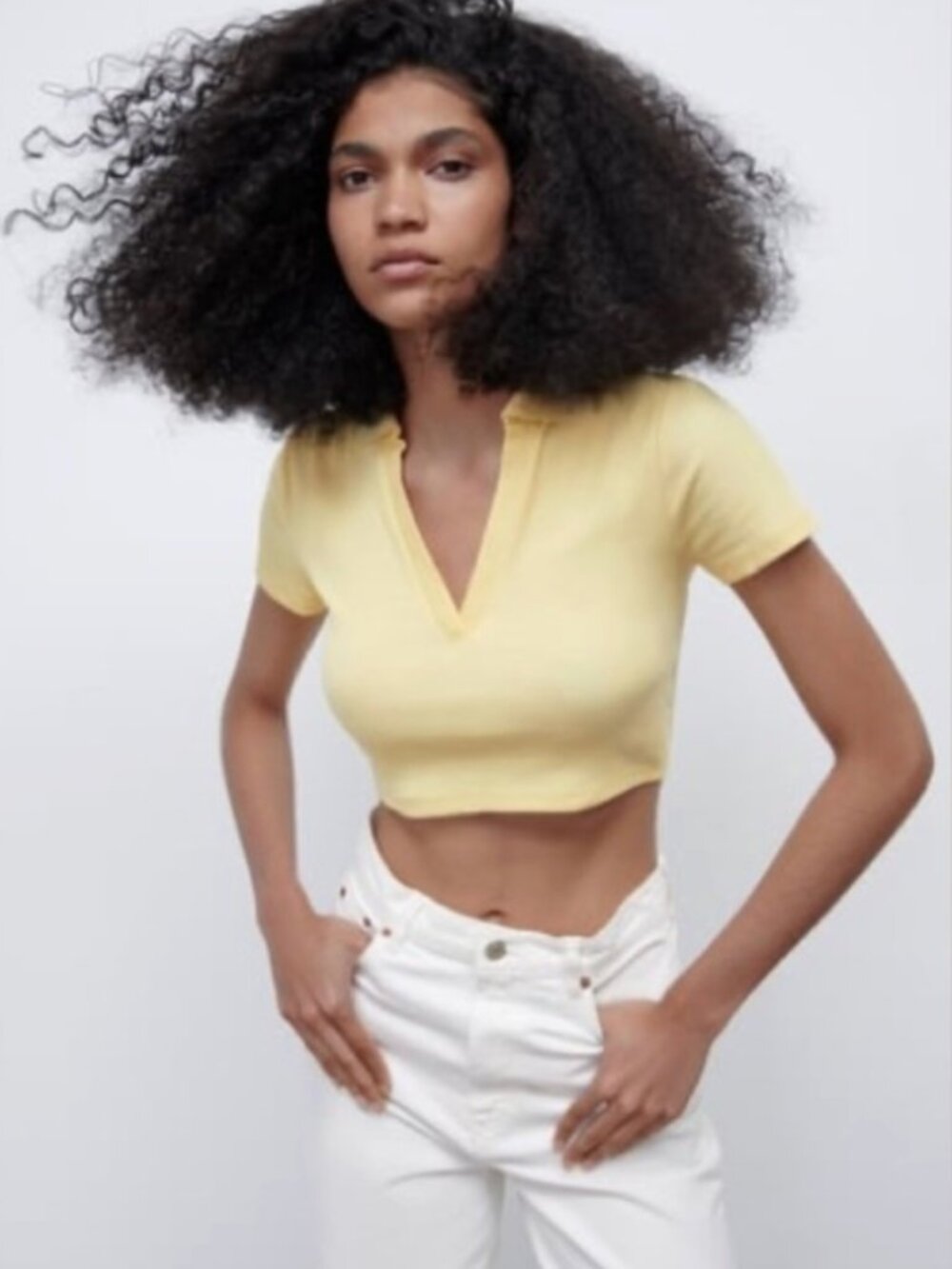 Zara - ribbed cropped polo - size M